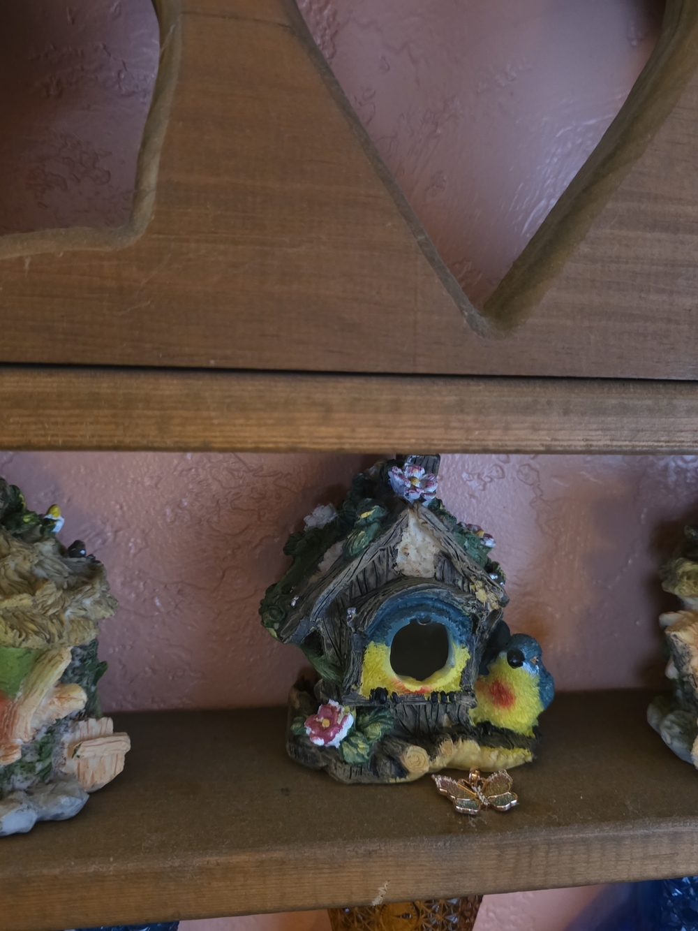 Hand-Painted Mini Birdhouse Figurine with Colorful Bird